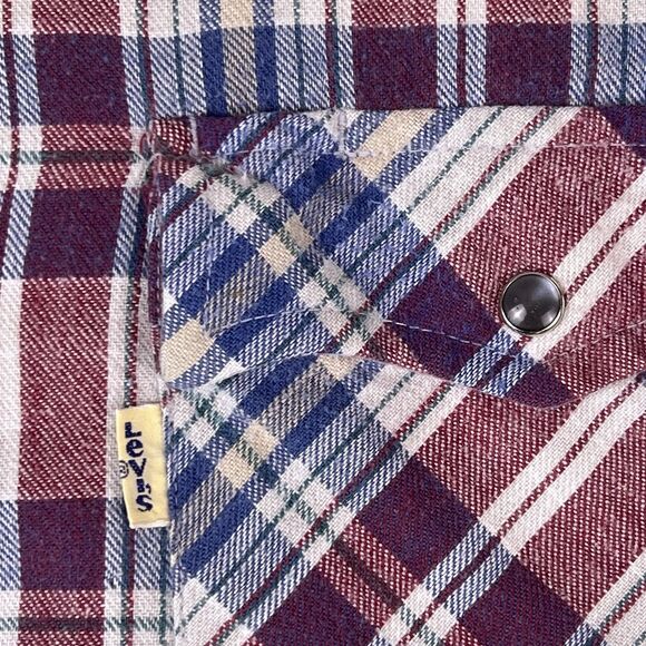 VTG 80s Levi's Pearl Snap Western Shirt Men’s L Plaid Long Sleeve Flannel Cotton - Picture 10 of 16